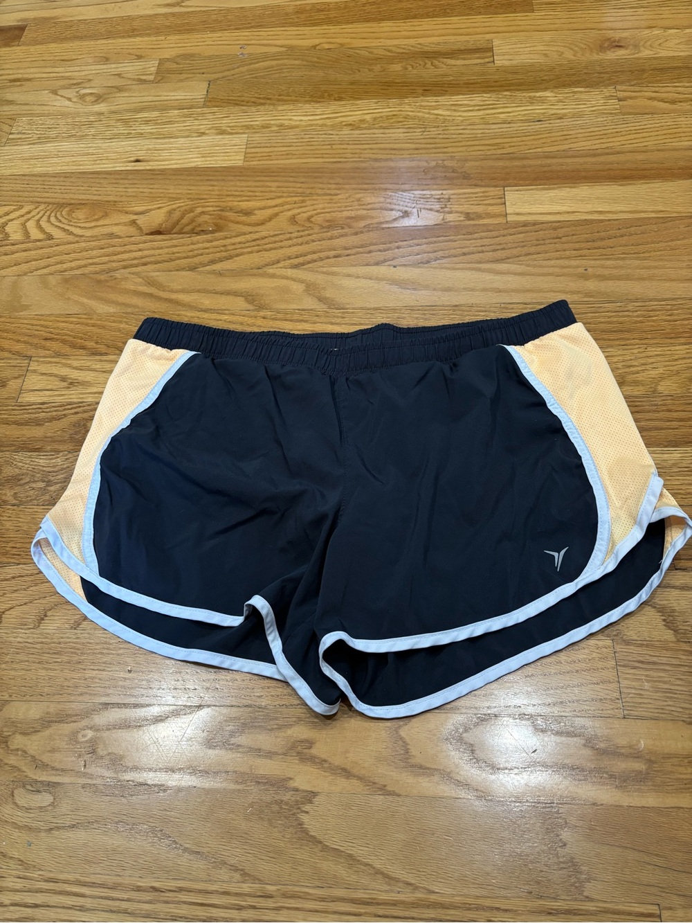 Old Navy Black Athletic Shorts with Peach Panels and White Trim